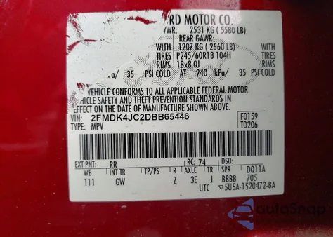 2013 Ford Edge Sel из США, поврежденный, VIN 2FMDK4JC2DBB65446